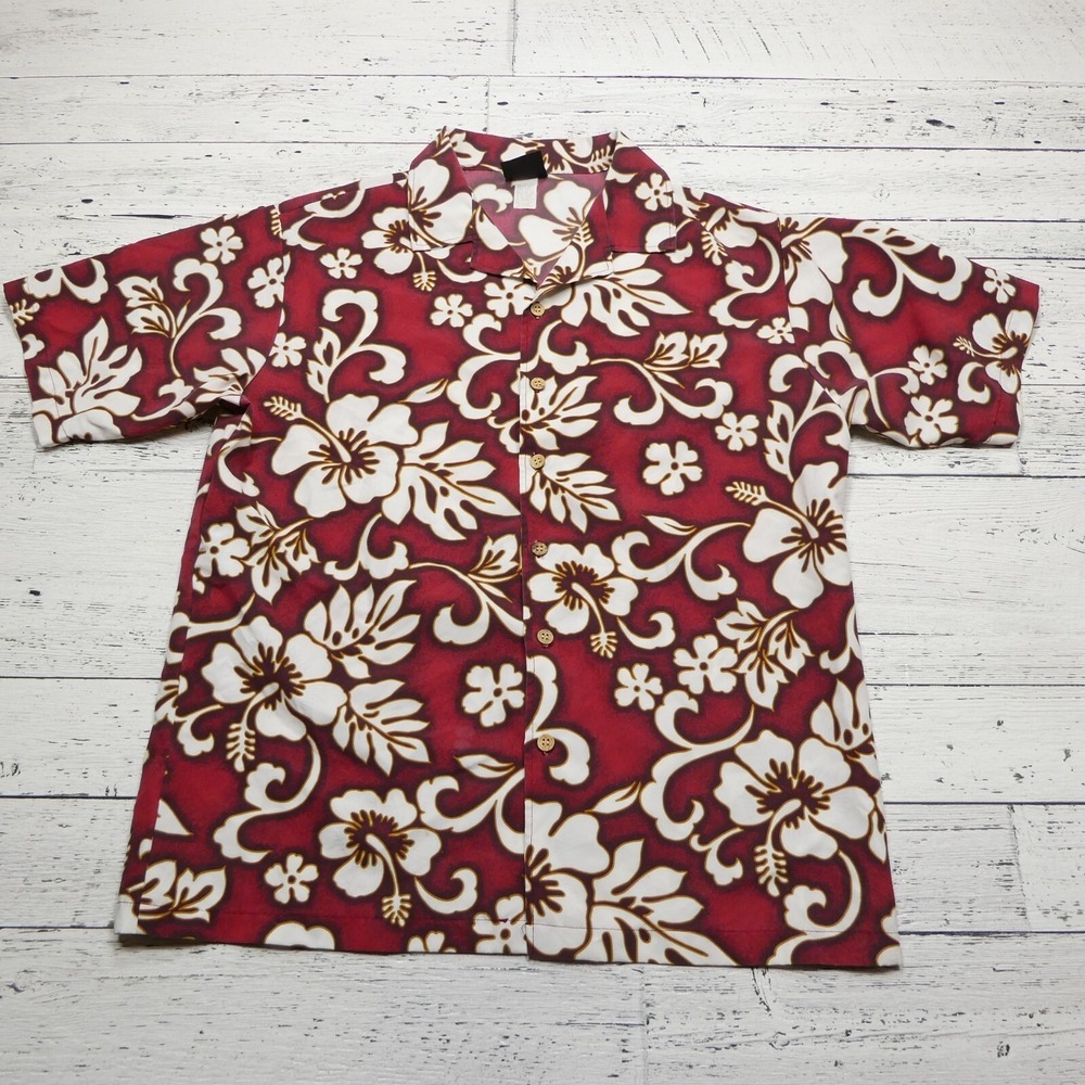 VINTAGE‎ Street Culture Hawaiian Shirt Mens XL Red Floral Polyester Button Up